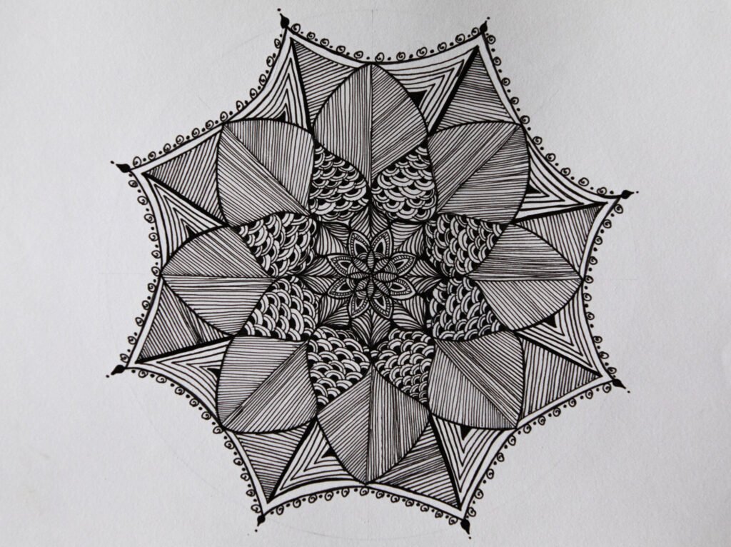 Eight Ways, a hand-drawn ink mandala by Vandana Bhasin