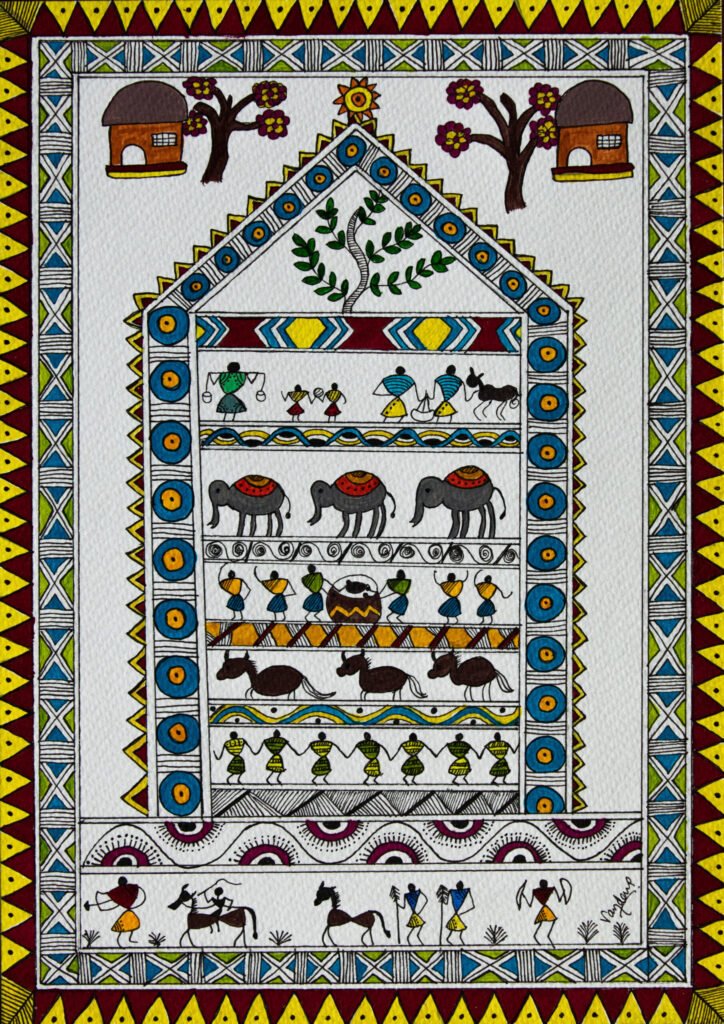 Life in Colors, a Tribal Art painting by Vandana Bhasin